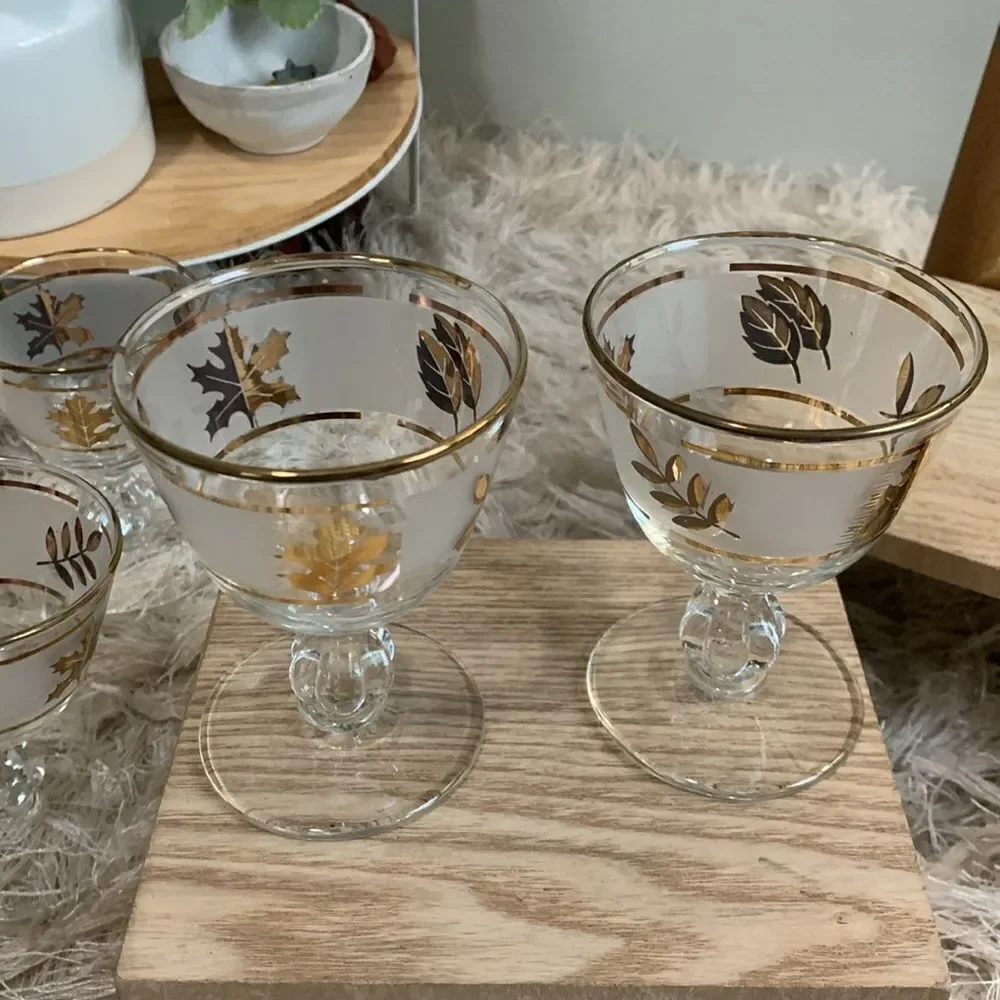Vintage Golden Foliage‎ Libby 8982 4oz Cocktail Glasses Set Of 6 Made In USA